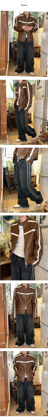 [Unisex] コージーラインレザーライダージャケット(2color)