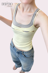 Lemon slit layered sleeveless t-shirt