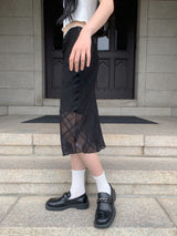 [🖤MD PICK]トワイライト ピンター チェック シースルー ロング ミディ スカート (Black)