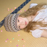 wave pattern beanie beige