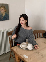 Boatneck One Shoulder Wool Crop Knit (6color)
