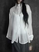 chiffon scarf high-neck shirt (2color)