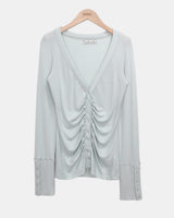 Hir Sleeve Button Shirring V-Neck Cardigan