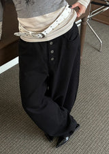 Button cotton wide pants(4color)