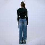 Distressed Wide Denim Pants