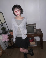 (2color) Lace Unbalance Flare Mini Skirt