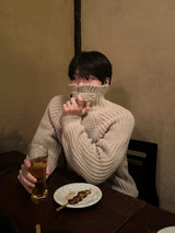 モダンハイネックベルトカーディガン