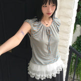 Gen-G ストライプシャーリングリボンノースリーブTシャツ