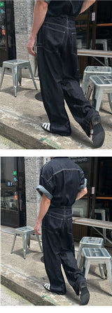 [SET UP] Linen stitch capender wide pants