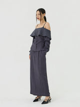Scratch Low-Rise Long Skirt, Charcoal