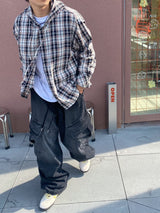 Washing diagonal balloon cargo denim pants 2C