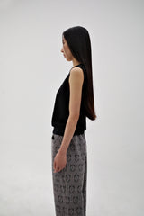 Linen oval neck knit, Black