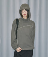 ワッフルカバーステッチフードTシャツ - ブラウン