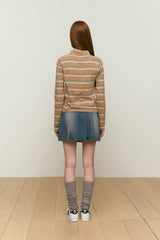 LOW-WAIST UNBLUELNCE DENIM PLEATS MINI SKIRT [BLUE]