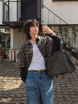 メガウォッシングチェックレイヤードシャツ