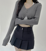 (FABRIC GUARANTEED/GLAM FIT🩶) 4 COLORS ボディーシェイプボタンニットカーディガンボレロ 🩶