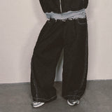 layered deconstructed denim pants_black