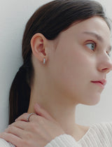 26SS★ Essence Heart Bezel Tennis One-Touch Earrings