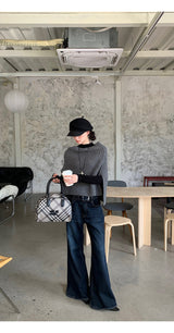 Trend Belt Wide Bootcut Denim Pants