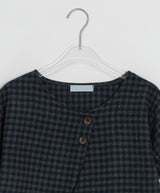 Bukanne Wool Button Check Short Sleeve Blouse - Wool 50%