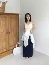 Apple Heart-Neck Ribbon-Ruched Sleeveless Top (6c)