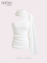 White Jane Scarf Unbalanced Blouse
