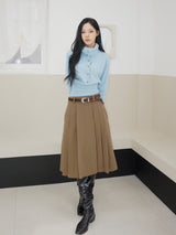 Black Royal Pleats Midi Skirt