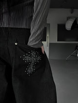 leopard cross stud balloon denim