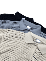 Mesh collar short sleeve knit 3C