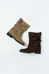 Suede buckle boots_brown