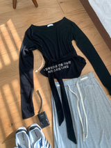 カインドラップアンバランスラウンドロングスリーブTシャツ