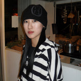 Stitched hairy beanie / Black