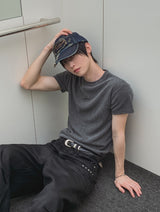 26SS★ [PLAN MADE] バーベル マッスルフィット リブ ハーフ Tシャツ
