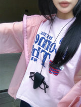 Peach Club Unbalance Shirring Summer Hood Windbreaker 