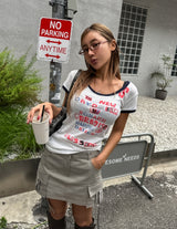 カートゥーンレタリングシースルーリンガーショートスリーブ