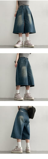 Hardit Washing Wide Bermuda Denim Pants