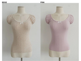 RIBBON PUFF SLEEVE KNIT TOP