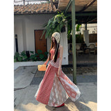 Red cherry checkered lace sleeveless long dress