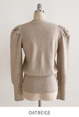Leveyu V-neck Puff Knit Cardigan