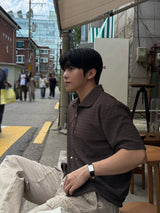 Summer bante collar short-sleeved cardigan