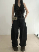 Stud Cross Wide Denim Pants