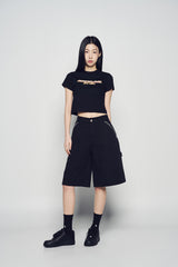25SS ジッパーディテールデニムショートパンツ ブラック