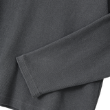 Layered Loose Waffle Henley Neck Long Sleeve Tee - FADE CHARCOAL