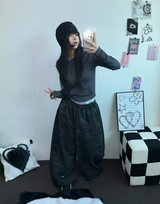 TRACK THREE LINE ダウンスナップバルーンロングパンツ 🖤🩶💚🧸2COLOR