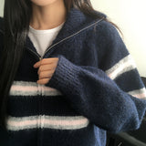 Laporte Line Stripe Two Way Knit Zip-Up