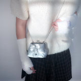 Silver ribbon puffer frame mini bag (Handmade bag)
