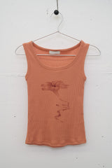 Color Flower Ribbed Sleeveless (Orange)