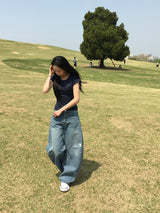 Curvy Crack Curved Denim Pants (1c)