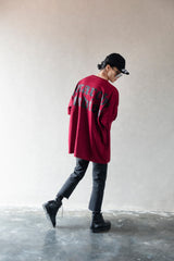 Hierarchy Studios - マルーンワイドロゴオーバーサイズTシャツ