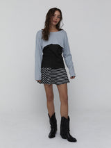 Striped Mini Skirt_Charcoal